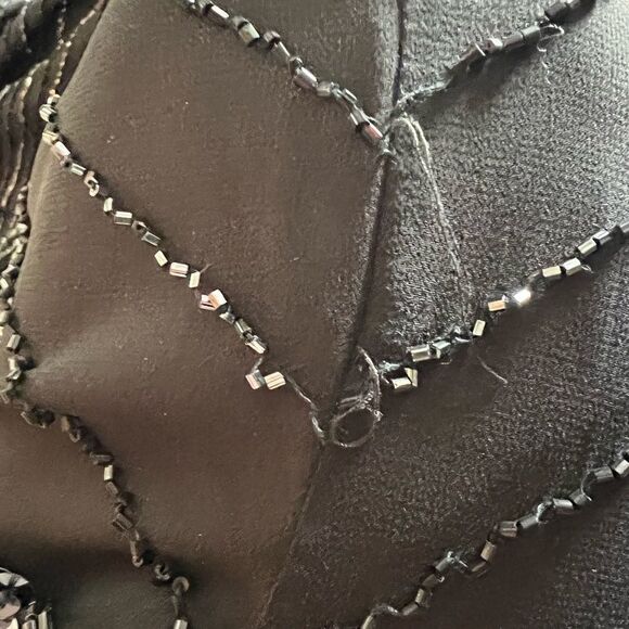 NWT Vintage BlackBeaded Long Evening Gown Cap Drape Sleeve Shoulder Pads Size 4 - Picture 14 of 16